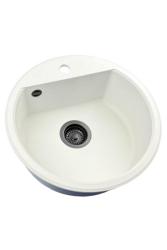 GraniteMy Bremen round granite sink 43 cm white top mount and undermount with faucet hole bench with black plug 1208971312