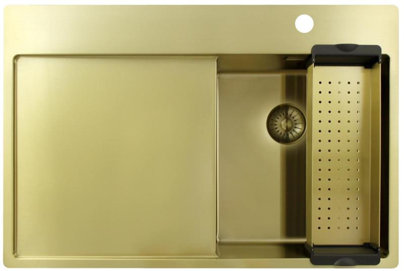Pure.Sink Exclusivo Small gold sink with drainer 78x52 cm Tapwing right PEX3478RT-60