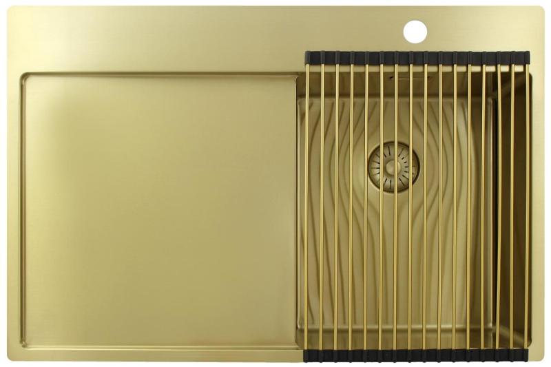 Pure.Sink Exclusivo Small gold sink with drainer 78x52 cm Tapwing right PEX3478RT-60