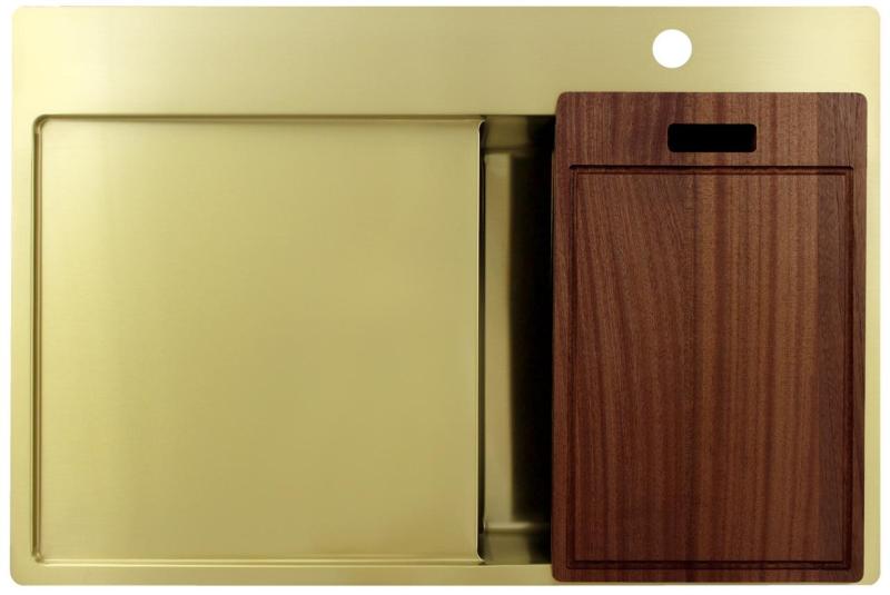 Pure.Sink Exclusivo Small gold sink with drainer 78x52 cm Tapwing right PEX3478RT-60