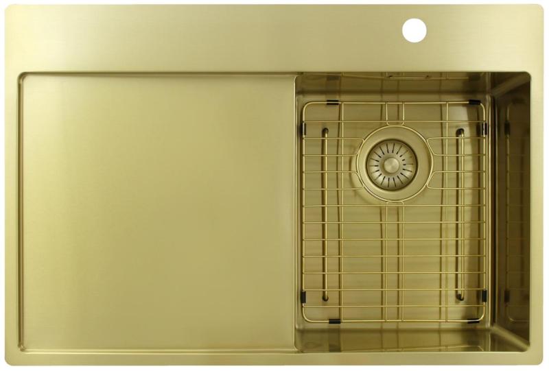 Pure.Sink Exclusivo Small gold sink with drainer 78x52 cm Tapwing right PEX3478RT-60