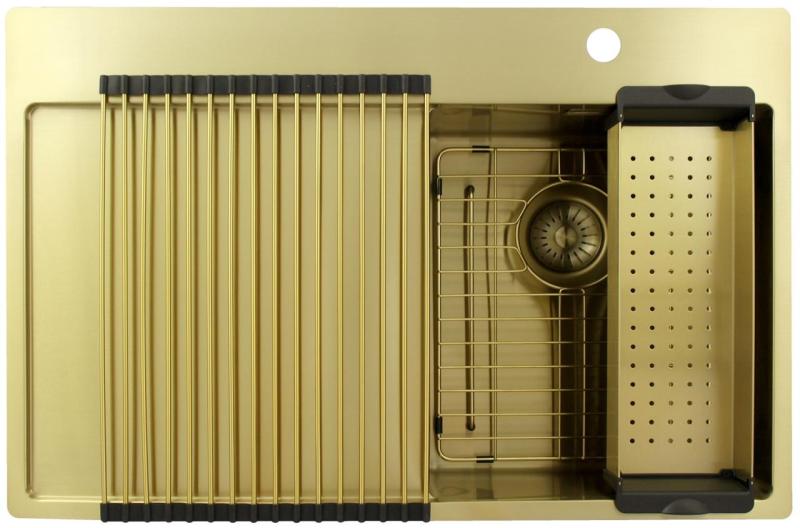 Pure.Sink Exclusivo Small gold sink with drainer 78x52 cm Tapwing right PEX3478RT-60