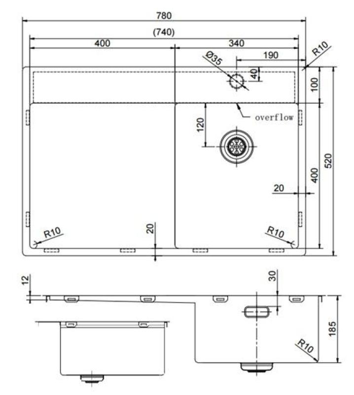 Pure.Sink Exclusivo Small gold sink with drainer 78x52 cm Tapwing right PEX3478RT-60