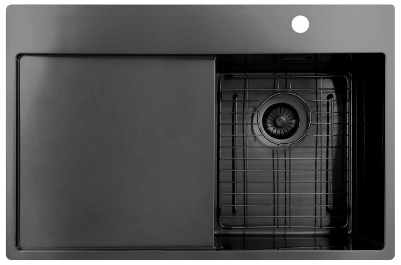 Pure.Sink Exclusivo Gun Metal small sink with draining area 78x52 cm Tapwing right PEX3478RT-61