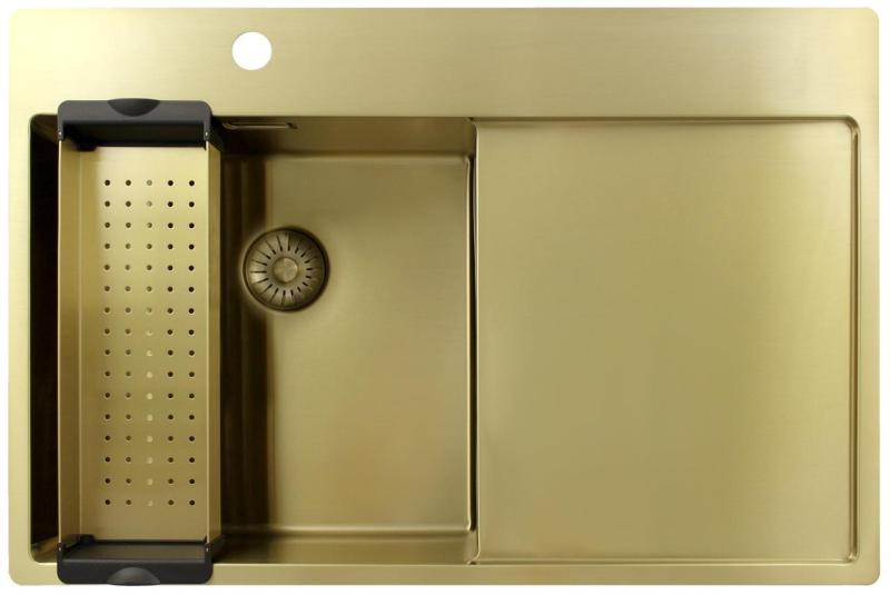 Pure.Sink Exclusivo Gold sink with draining board 78x52 cm Tapwing left PEX4078LT-60