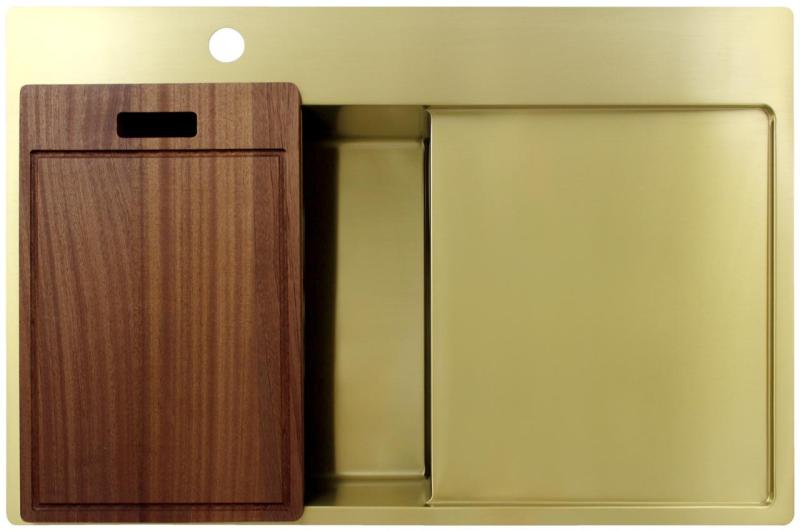 Pure.Sink Exclusivo Gold sink with draining board 78x52 cm Tapwing left PEX4078LT-60