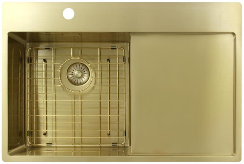 Pure.Sink Exclusivo Gold sink with draining board 78x52 cm Tapwing left PEX4078LT-60
