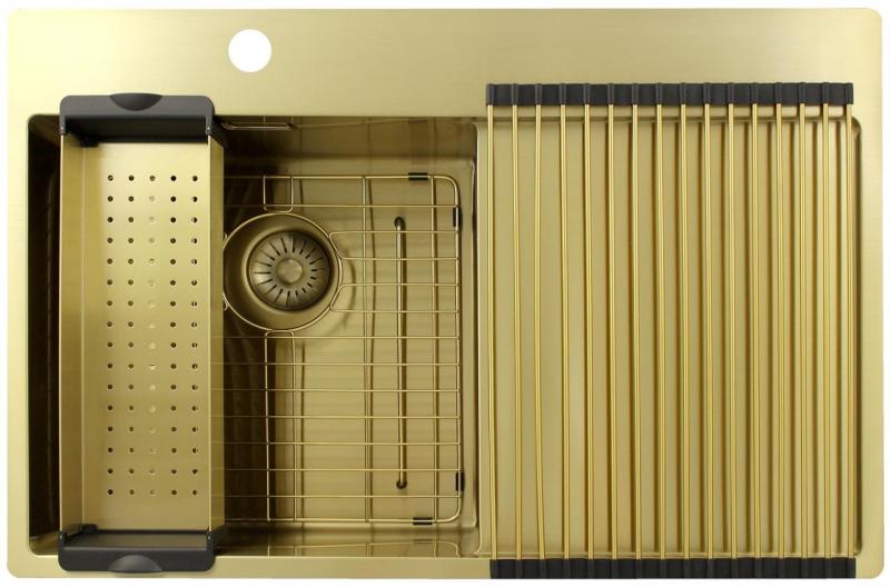 Pure.Sink Exclusivo Gold sink with draining board 78x52 cm Tapwing left PEX4078LT-60