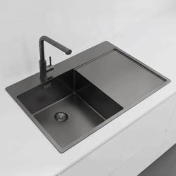 Pure.Sink Exclusivo Gun Metal sink with draining area 78x52 cm Tapwing left PEX4078LT-61