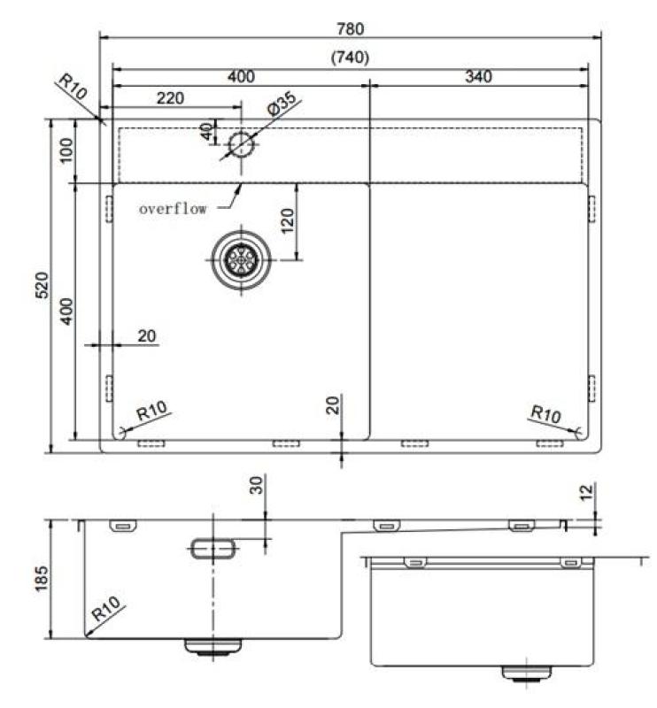 Pure.Sink Exclusivo Gun Metal sink with draining area 78x52 cm Tapwing left PEX4078LT-61