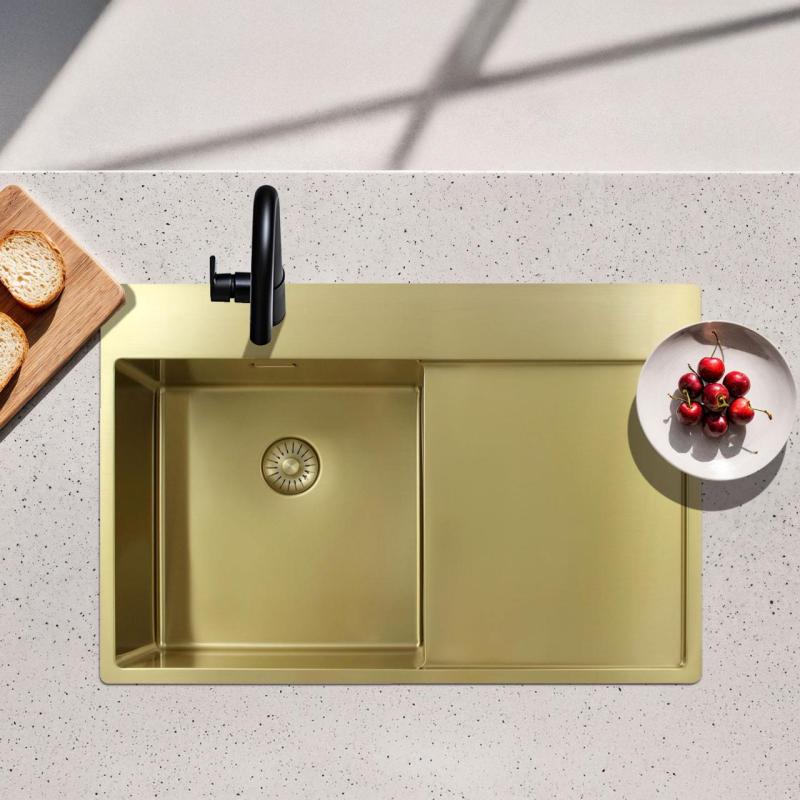 Pure.Sink Exclusivo Gold sink with drainer 78x52 cm Tapwing right PEX4078RT-60