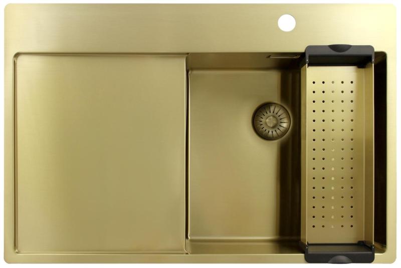 Pure.Sink Exclusivo Gold sink with drainer 78x52 cm Tapwing right PEX4078RT-60