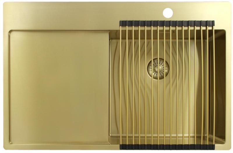 Pure.Sink Exclusivo Gold sink with drainer 78x52 cm Tapwing right PEX4078RT-60