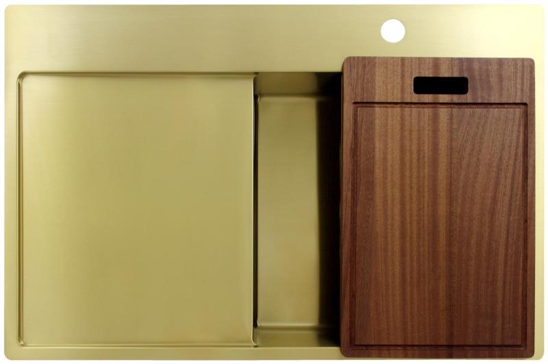 Pure.Sink Exclusivo Gold sink with drainer 78x52 cm Tapwing right PEX4078RT-60