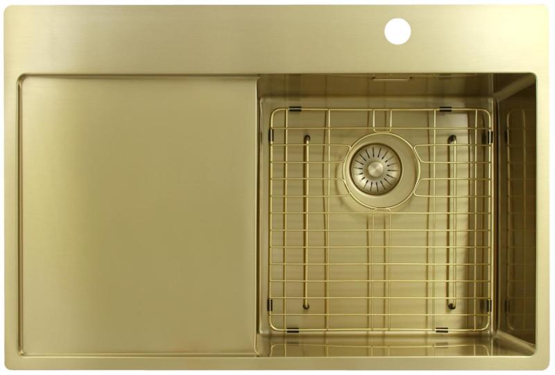 Pure.Sink Exclusivo Gold sink with drainer 78x52 cm Tapwing right PEX4078RT-60