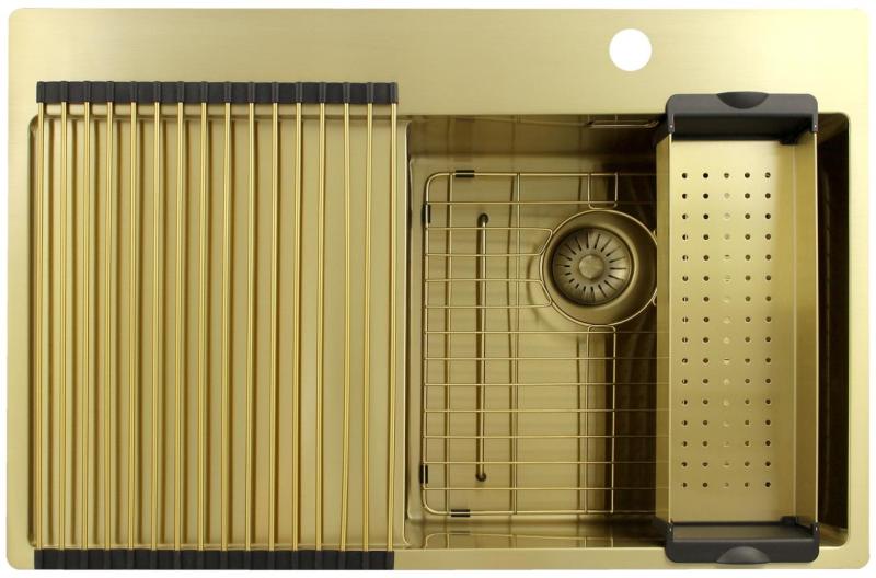 Pure.Sink Exclusivo Gold sink with drainer 78x52 cm Tapwing right PEX4078RT-60