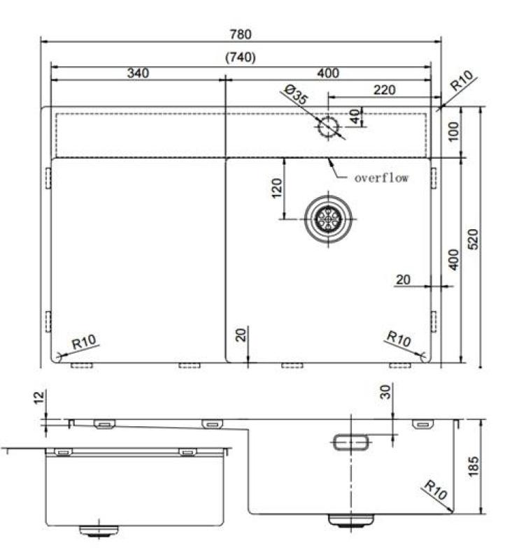 Pure.Sink Exclusivo Gold sink with drainer 78x52 cm Tapwing right PEX4078RT-60