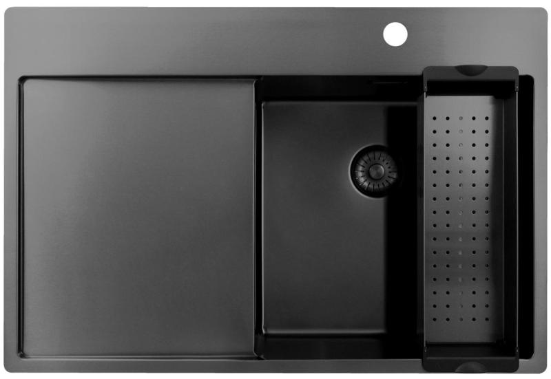 Pure.Sink Exclusivo Gun Metal sink with drainer 78x52 cm Tapwing right PEX4078RT-61