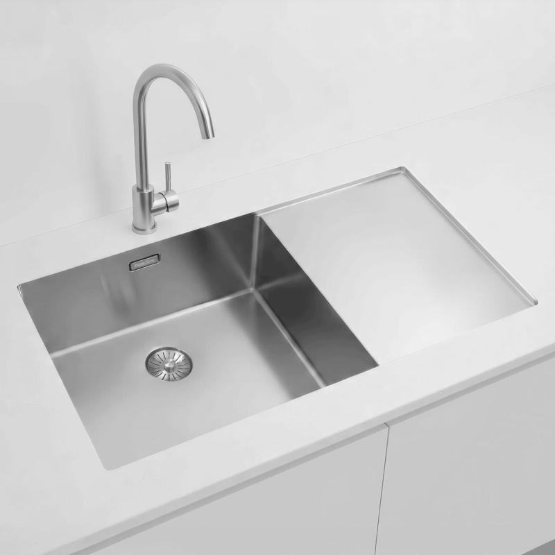Pure.Sink Exclusivo stainless steel sink with drainer 86x52 cm Tapwing left PEX5086LT-02