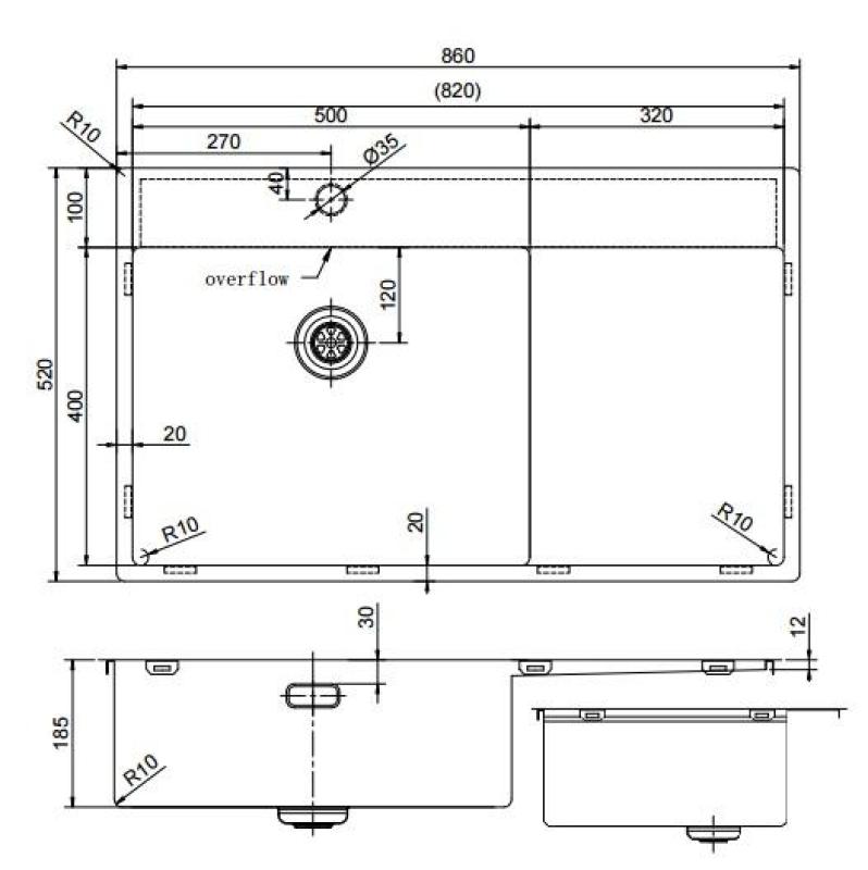 Pure.Sink Exclusivo stainless steel sink with drainer 86x52 cm Tapwing left PEX5086LT-02