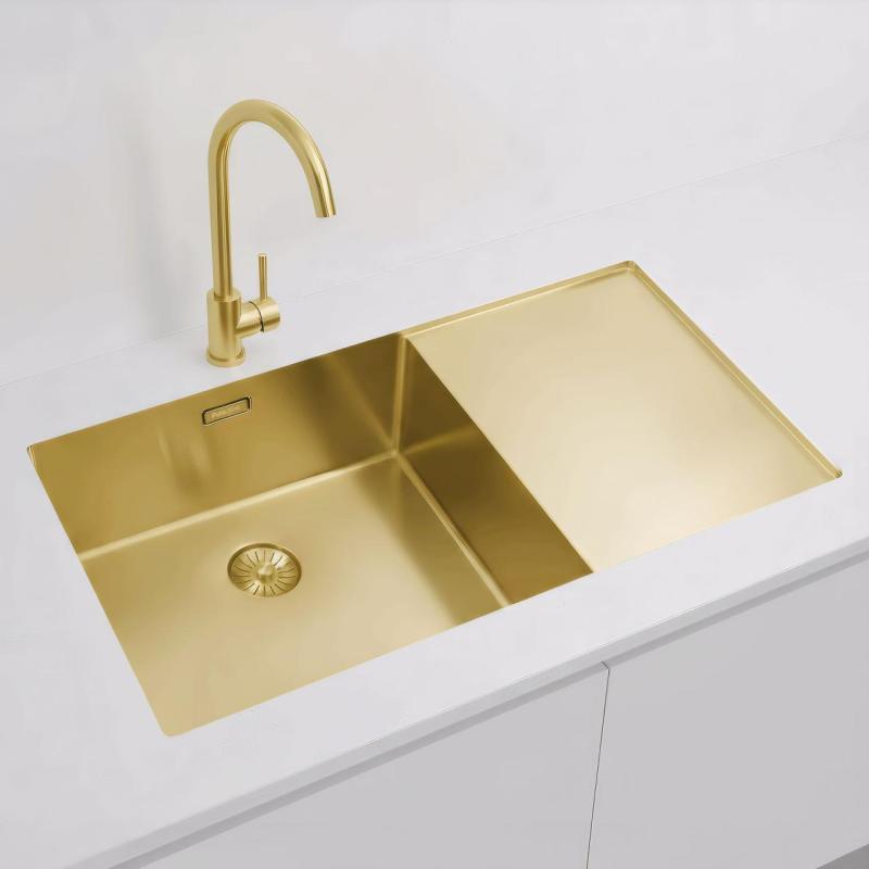 Pure.Sink Exclusivo Gold sink with drainer 86x52 cm Tapwing left PEX5086LT-60