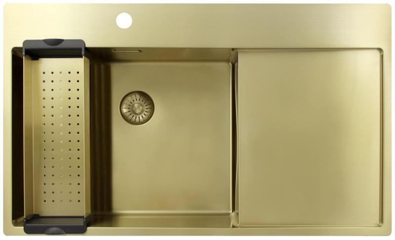 Pure.Sink Exclusivo Gold sink with drainer 86x52 cm Tapwing left PEX5086LT-60