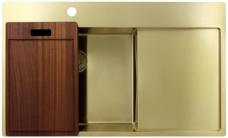 Pure.Sink Exclusivo Gold sink with drainer 86x52 cm Tapwing left PEX5086LT-60