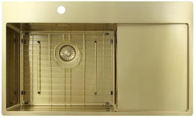 Pure.Sink Exclusivo Gold sink with drainer 86x52 cm Tapwing left PEX5086LT-60
