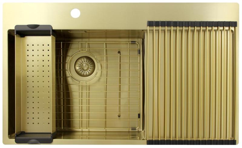 Pure.Sink Exclusivo Gold sink with drainer 86x52 cm Tapwing left PEX5086LT-60