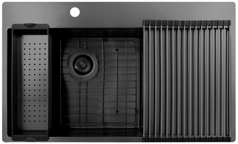 Pure.Sink Exclusivo Gun Metal sink with draining area 86x52 cm Tapwing left PEX5086LT-61