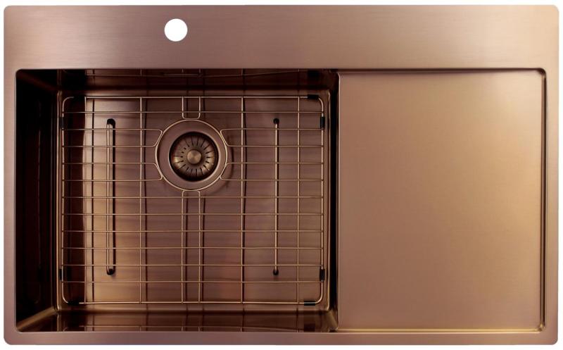 Pure.Sink Exclusivo Copper sink with drainer 86x52 cm Tapwing left PEX5086LT-62