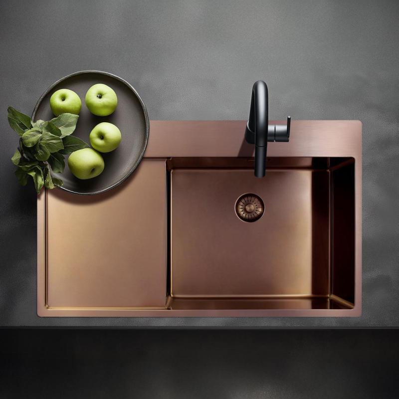 Pure.Sink Exclusivo Copper sink with drainer 86x52 cm Tapwing left PEX5086LT-62