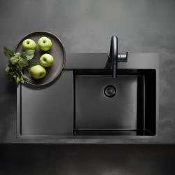 Pure.Sink Exclusivo Gun Metal sink with draining area 86x52 cm Tapwing right PEX5086RT-61