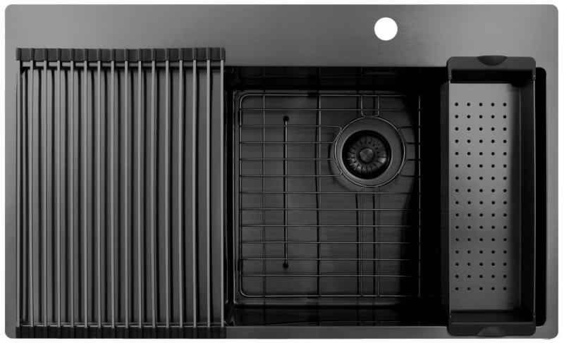 Pure.Sink Exclusivo Gun Metal sink with draining area 86x52 cm Tapwing right PEX5086RT-61