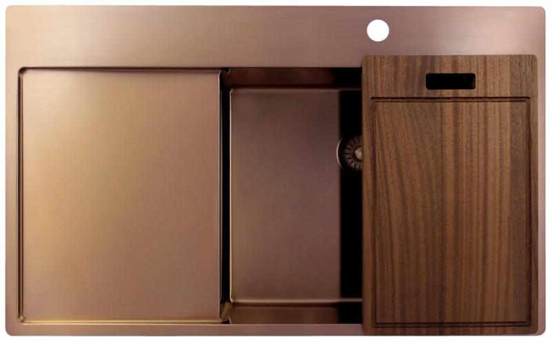 Pure.Sink Exclusivo Copper sink with drainer 86x52 cm Tapwing right PEX5086RT-62