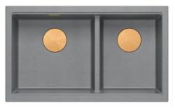 Quadri Newport II Double Grey Granite Built-in Sink 76x45 cm with Copper Plug 1208971360