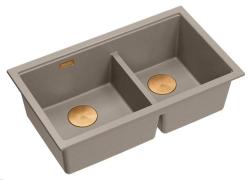 Quadri Newport II Double Taupe Granite Built-in Sink 76x45 cm with Copper Plug 1208971362
