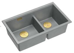 Quadri Newport II Double Gray Granite Built-in Sink 76x45 cm with Golden Plug 1208971365