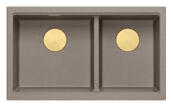 Quadri Newport II Double Taupe Granite Built-in Sink 76x45 cm with Gold Plug 1208971367