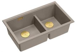 Quadri Newport II Double Taupe Granite Built-in Sink 76x45 cm with Gold Plug 1208971367