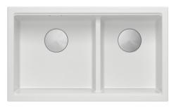 Quadri Newport II Double White Granite Built-in Sink 76x45 cm with Stainless Steel Plug 1208971368