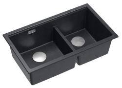Quadri Newport II Double Anthracite Granite Built-in Sink 76x45 cm with Stainless Steel Plug 1208971369