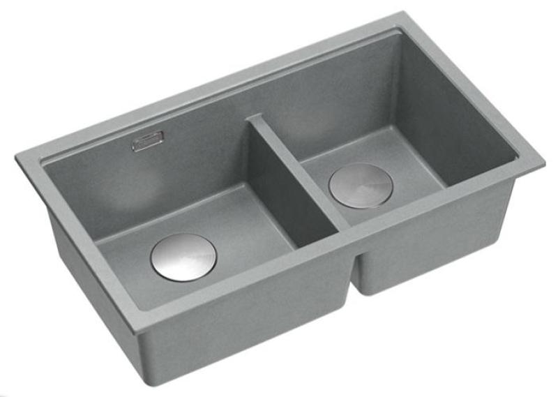Quadri Newport II Double Grey Granite Built-in Sink 76x45 cm with Stainless Steel Plug 1208971370
