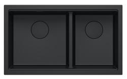 Quadri Newport II Double Black Granite Built-in Sink 76x45 cm with Black Plug 1208971371