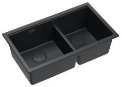 Quadri Newport II Double Black Granite Built-in Sink 76x45 cm with Black Plug 1208971371