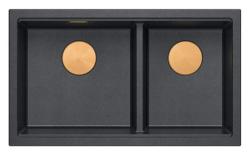 Quadri Newport II Double Anthracite Granite Undermount Sink 702 x 390 mm with Copper Plug 1208971374