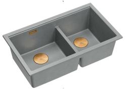 Quadri Newport II Double Grey Granite Undermount Sink 702 x 390 mm with Copper Plug 1208971375