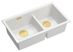 Quadri Newport II Double White Granite Undermount Sink 702 x 390 mm with Gold Plug 1208971378