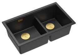 Quadri Newport II Double Black Granite Undermount Sink 702 x 390 mm with Gold plug 1208971381