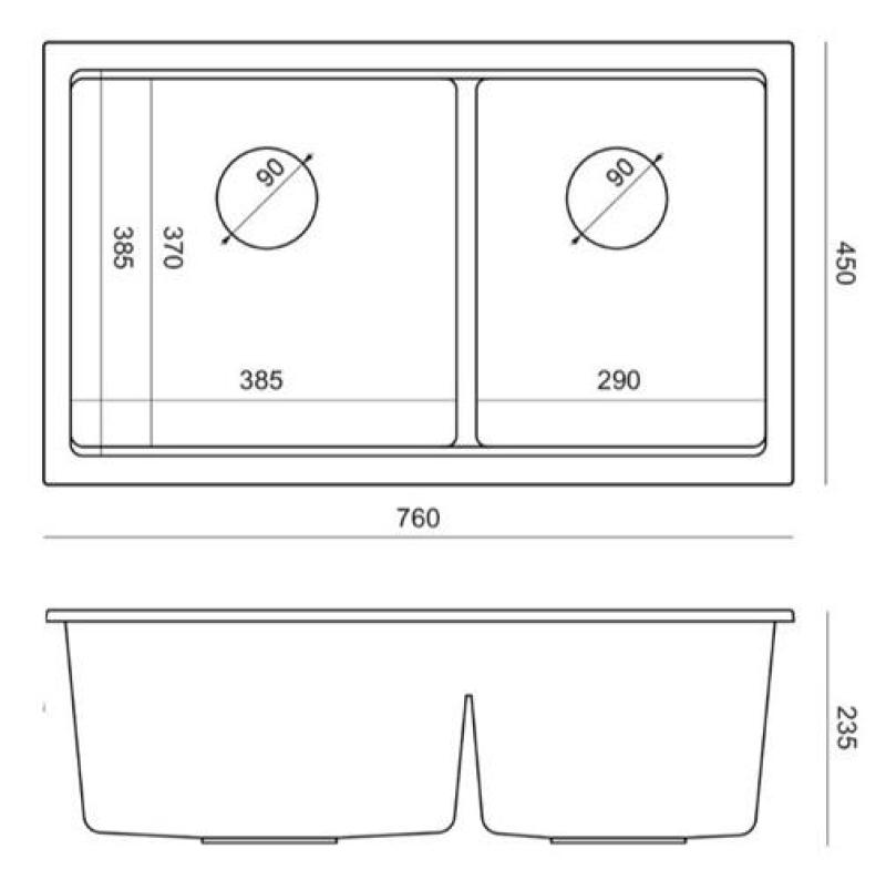 Quadri Newport II Double Taupe Granite Undermount Sink 702 x 390 mm with Gold Plug 1208971382